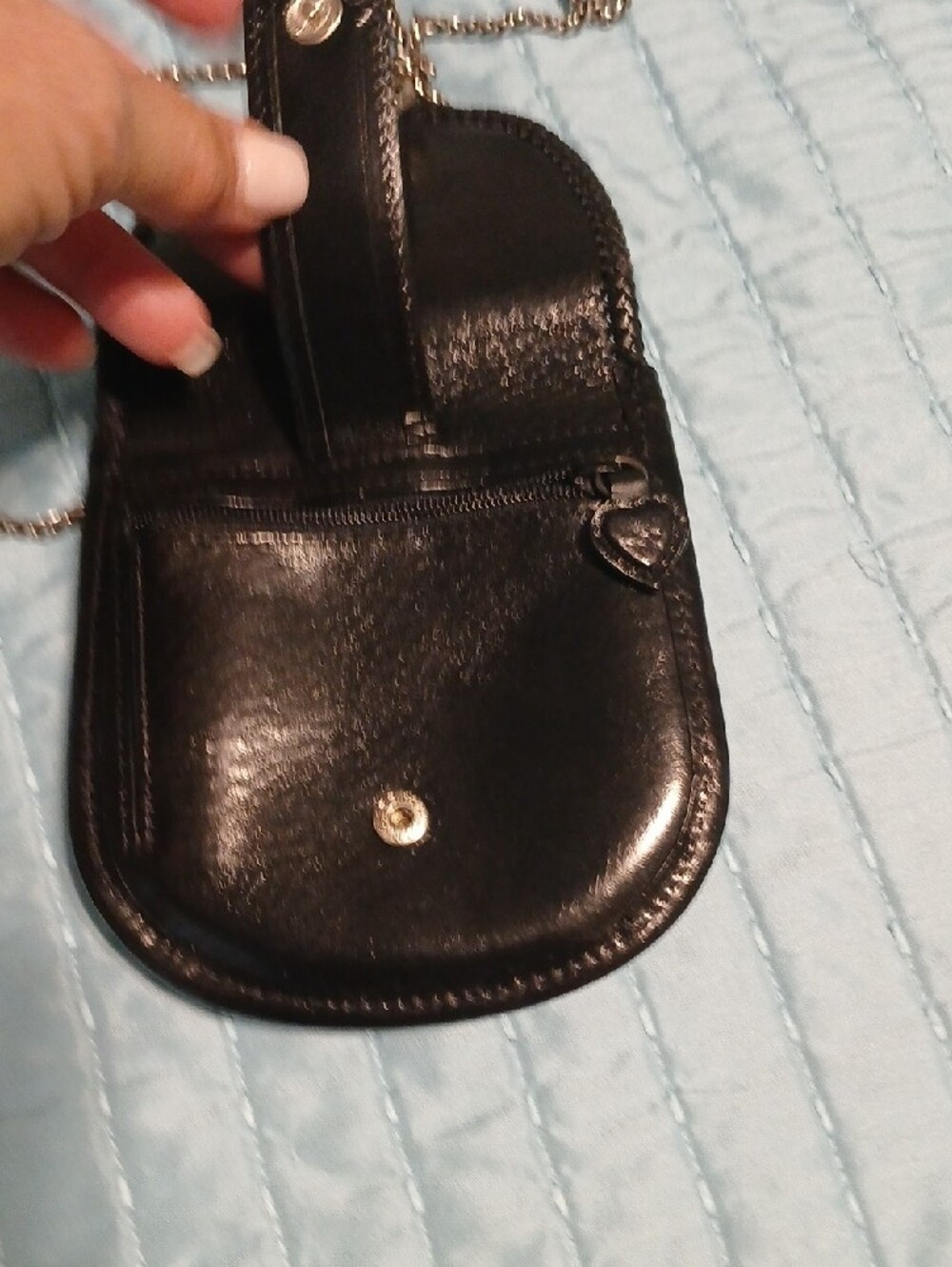 Brighton Black Leather Mini Crossbody with Braided Chain Strap. - Picture 4 of 9